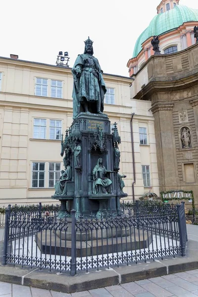 Knights Cross Square Statue King Charles Charles Bridge Old Town — Stock Photo, Image