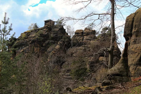 Utsikt Över Landskap Vid Solnedgången Nationalparken Böhmiska Schweiz Tjeckien — Stockfoto