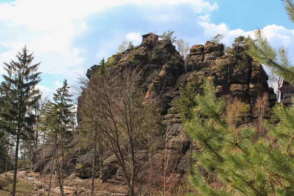 Blick Auf Die Landschaft Bei Sonnenuntergang Nationalpark Böhmische Schweiz Rudolfuv — Stockfoto