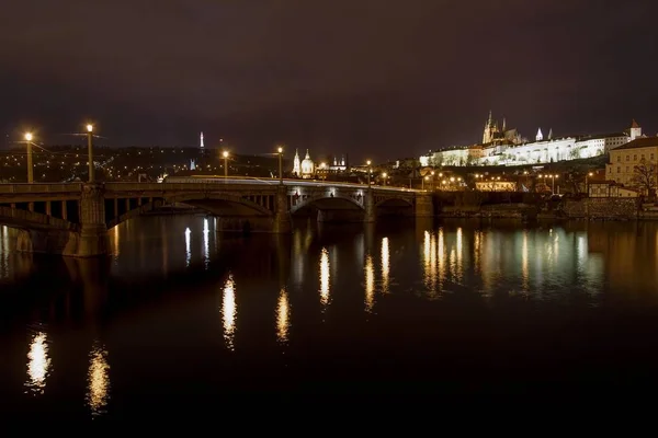 Veitsdom Und Prager Burg Bei Nacht Prag Tschechische Republik — Stockfoto