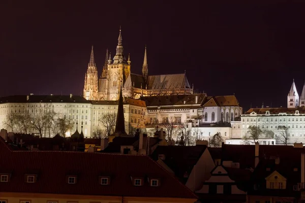 Vitus Cathedral Praagse Burcht Nacht Prague Tsjechië — Stockfoto