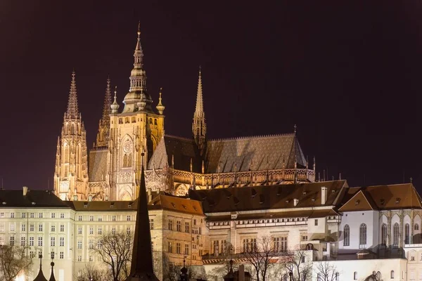 Catedral San Vito Castillo Praga Por Noche Praga República Checa — Foto de Stock