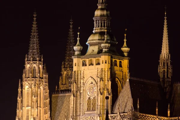 Vitus Cathedral Praagse Burcht Nacht Prague Tsjechië — Stockfoto