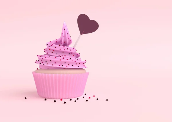 Cupcake with lollipop in the shape of a heart. — Stock Photo, Image