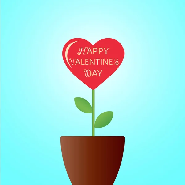 Día de San Valentín. Corazón en forma de flor en maceta — Vector de stock