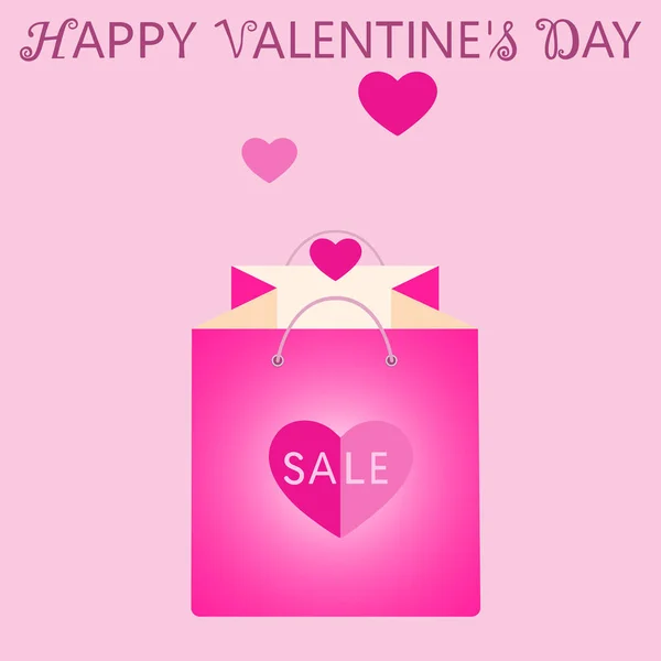 Shopping bag rosa con cuore. San Valentino vendita e sconto — Vettoriale Stock