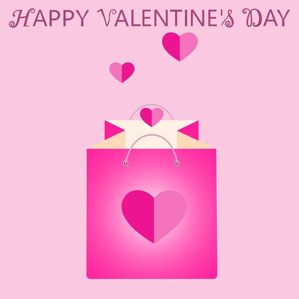 Bolsa de compras rosa con corazón. Venta y descuento Día de San Valentín — Vector de stock