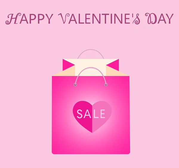 Shopping bag rosa con cuore. San Valentino vendita e sconto — Vettoriale Stock