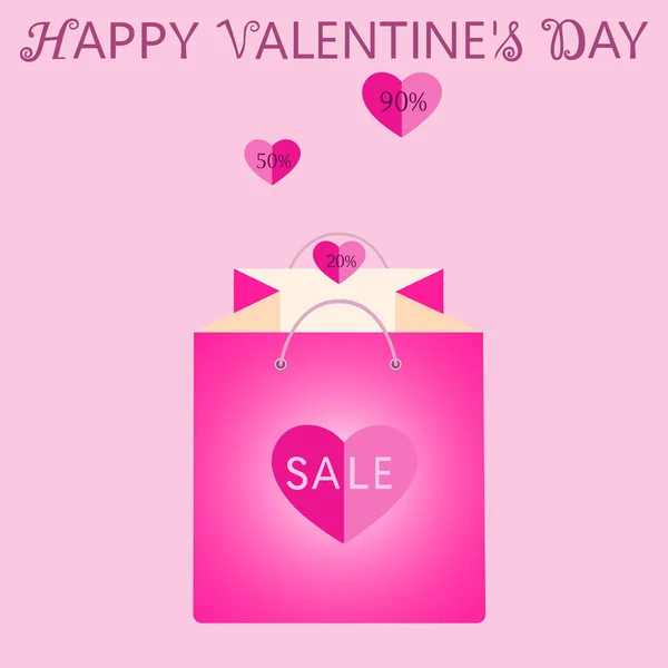 Shopping bag rosa con cuore. San Valentino vendita e sconto — Vettoriale Stock