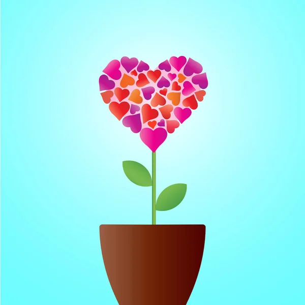Fleur en forme de coeur en pot de fleurs . — Image vectorielle
