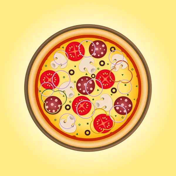 Pizza con funghi, salumi, pomodoro e salsiccia . — Vettoriale Stock