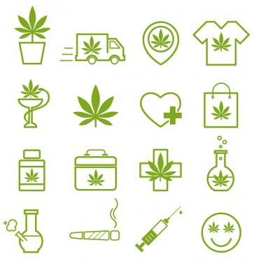 Esrar, esrar simgeler. Tıbbi esrar simgeler kümesi. Marihuana yaprağı.