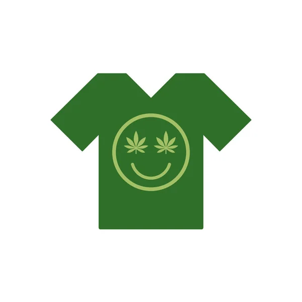 大麻笑脸。大麻的微笑。绿色 t恤衫。用杂草叶子做的笑脸. — 图库矢量图片