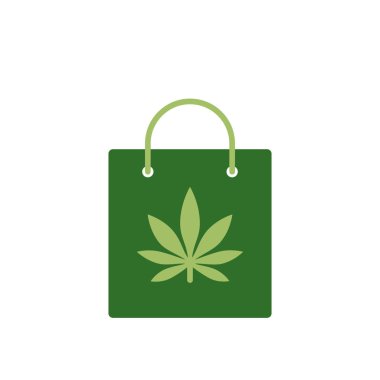 Tıbbi esrar torba. Esrar simgesiyle çanta. Tıbbi esrar simgesi. Marihuana yasallaştırma. Uyuşturucu sembolü.