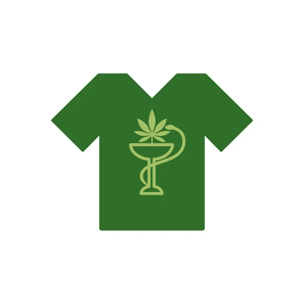 T-shirt com cobra e tigela. Folha de maconha. Cannabis medicinal. Saúde e terapia médica . — Vetor de Stock
