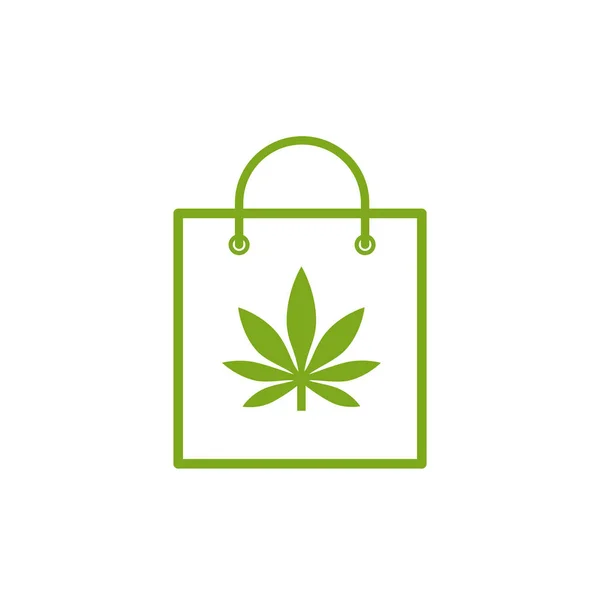 Saco de compras de cannabis medicinal. Saco com ícone de maconha. Ícone de marijuana medicinal. Símbolo da droga . —  Vetores de Stock