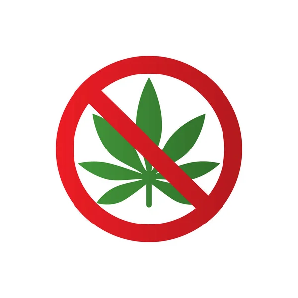대마초 잎 아이콘 금지 빨간색 동그라미입니다. 아니 마리화나, 마약입니다. 금지 기호. — 스톡 벡터