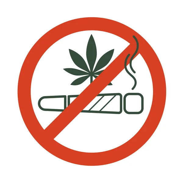 Geen drugs toegestaan. Marihuana gezamenlijke, spliff, met verboden teken - geen drug. Cannabis sigaret pictogram in verbod rode cirkel. — Stockvector