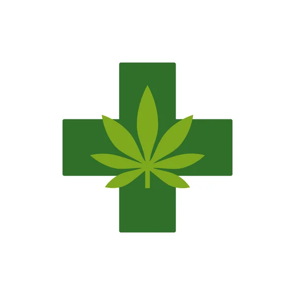 Folha de maconha com a Cruz Verde. Cannabis Médico. Modelo do logotipo do ícone . — Vetor de Stock