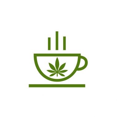 Coffee shop logo. Yaprak esrar Kupası. Esrar bitkisel çay ve marihuana yaprağı.