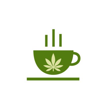 Coffee shop logo. Yaprak esrar Kupası. Esrar bitkisel çay ve marihuana yaprağı.