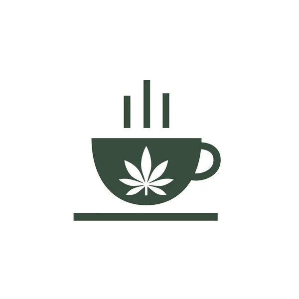 Logo kawiarni. Liść Cannabis Cup. Ziołowe liście herbaty i marihuany konopi. — Wektor stockowy