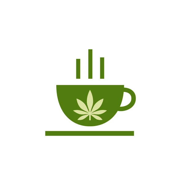 Logó a kávézóban. Levél a cannabis Cup. Cannabis gyógynövény tea és a marihuána levelek. — Stock Vector