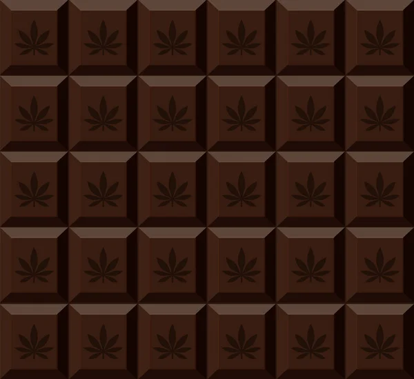 Textura de barra de chocolate com folha de maconha. Fundo de chocolate. Doces narcóticos . — Vetor de Stock