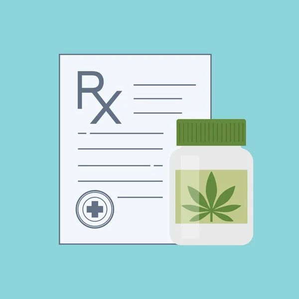 Fles met medische marihuana en medicinale cannabis pillen. — Stockvector