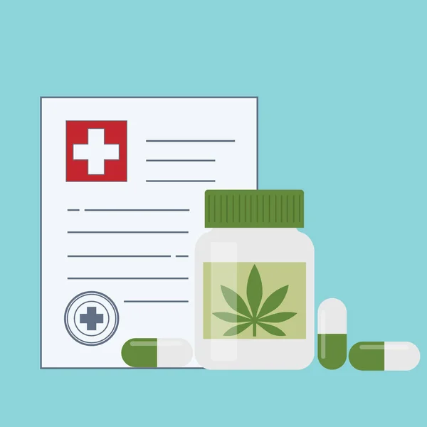 Fles met medische marihuana en medicinale cannabis pillen - marihuana tabletten. — Stockvector