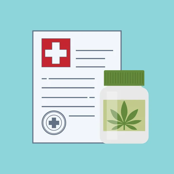 Fles met medische marihuana en medicinale cannabis pillen - marihuana tabletten. — Stockvector