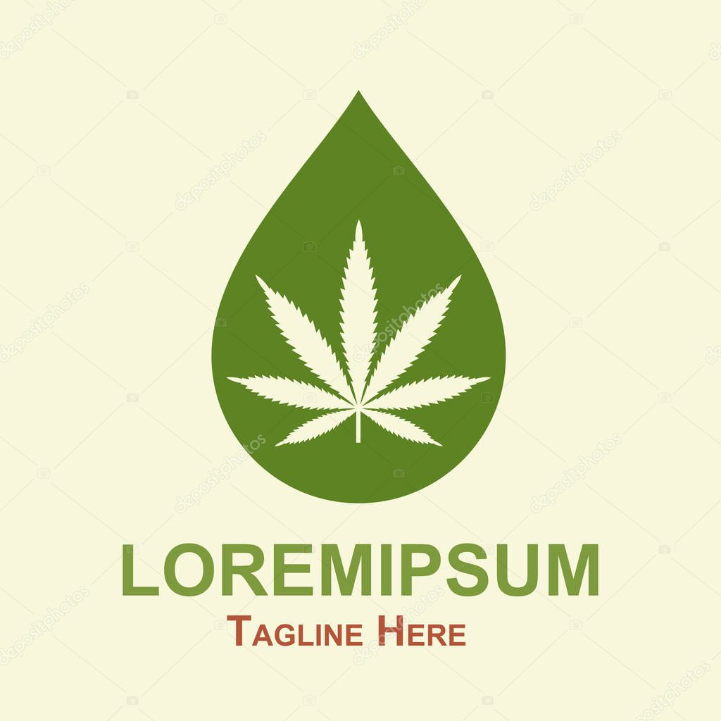 Illustration of oil drop with a marijuana leaf. Medical Cannabis oil. Cannabis extract. Icon logo template. Isolated vector.