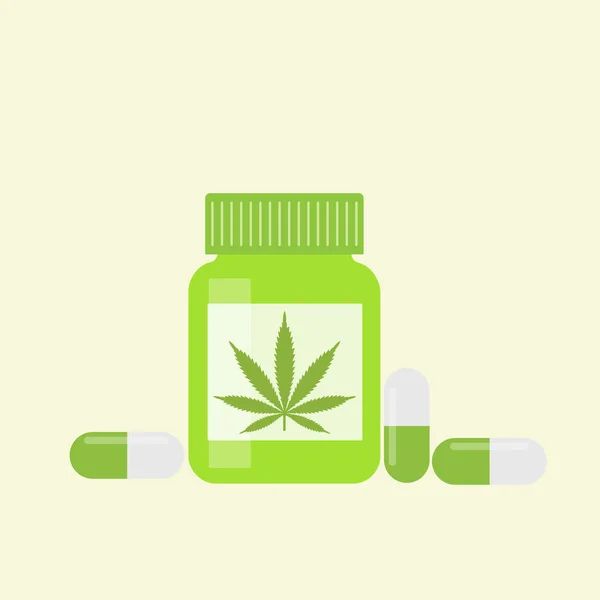 医療大麻と医療大麻の丸薬 - マリファナ錠ボトル. — ストックベクタ