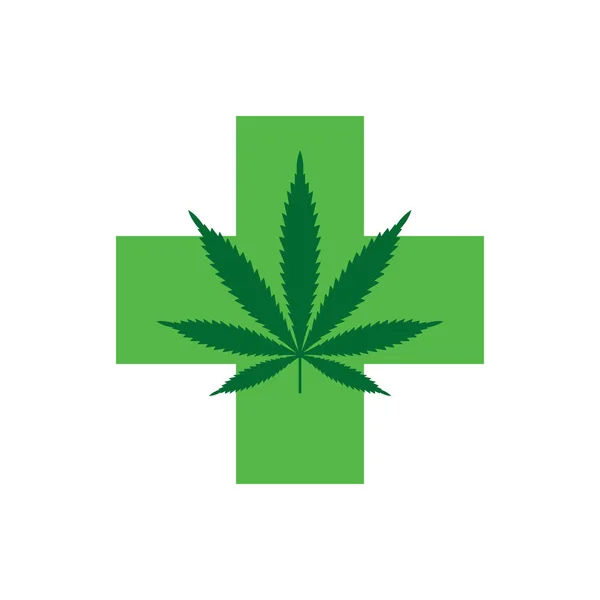 Hoja de marihuana con Cruz Verde. Cannabis medicinal. Plantilla de logotipo de icono . — Archivo Imágenes Vectoriales