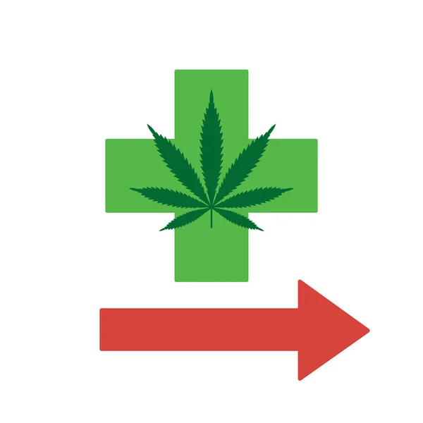 Green cross points the way to legal marijuana. — Stock Vector