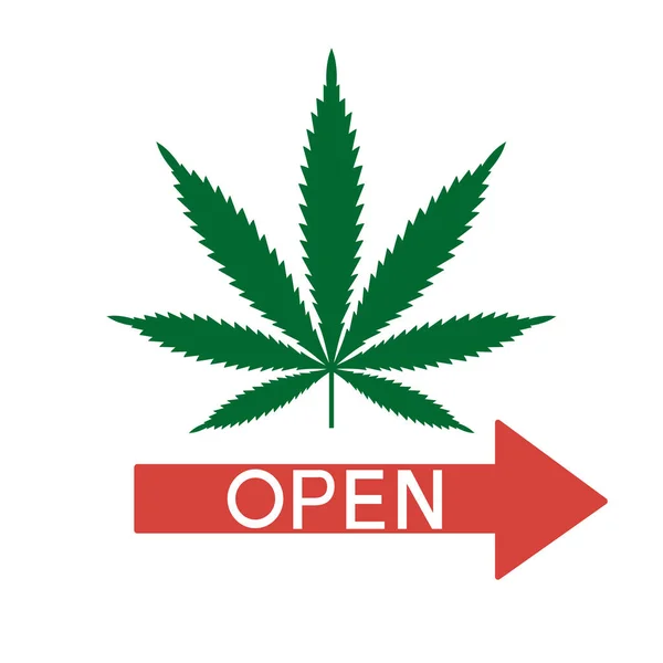 Φύλλο πράσινο κάνναβης δείχνει το δρόμο για νομική μαριχουάνα. — Διανυσματικό Αρχείο