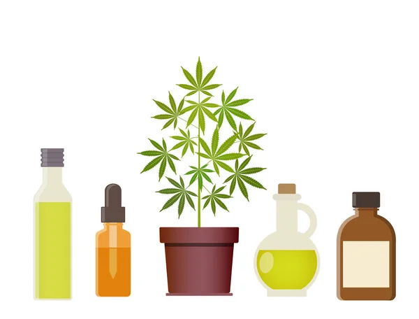Marihuanapflanze und Cannabisöl. medizinisches Marihuana. — Stockvektor