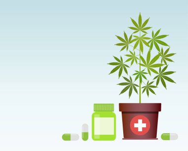 Tıbbi esrar ve tıbbi esrar hapı şişesiyle. Şişe sahte kadar.