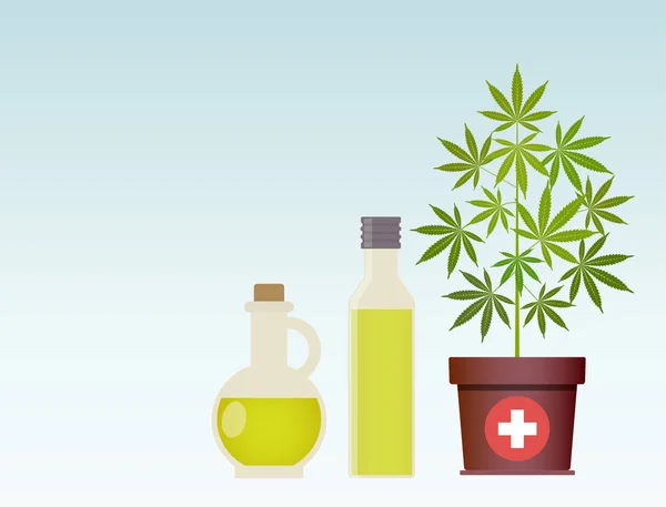 Marihuanapflanze und Cannabisöl. medizinisches Marihuana. — Stockvektor