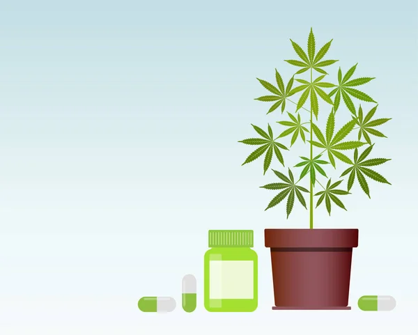 医療大麻と医療大麻の薬の瓶 ボトルはモックアップ コピー スペースのベクトル図 — ストックベクタ