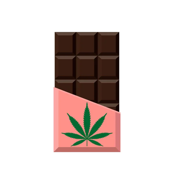 巧克力棒和大麻叶 麻醉糖果 白色背景上的孤立向量图 — 图库矢量图片