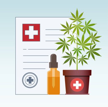 Marijuana bitkisi ve damlalıklı Cbd yağla. Kenevir yağı. Sağlık tıbbi esrar için bir reçete tıp esrar.