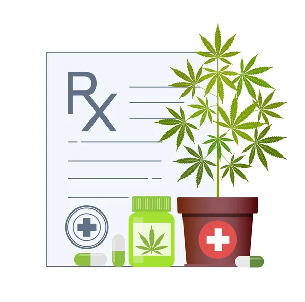 Fles met medische marihuana en medicinale cannabis pillen - marihuana tabletten. — Stockvector