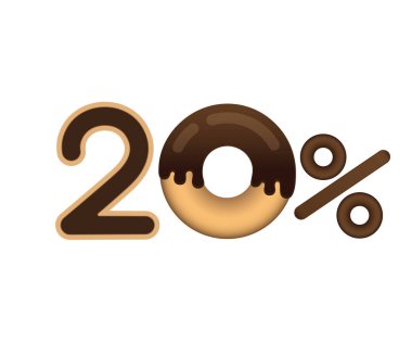 Satış Fiyatı yüzde 20 ve indirim. Beyaz arka plan üzerinde izole sır ile çörek şeklinde yapılan yazı. Gıda satışı.