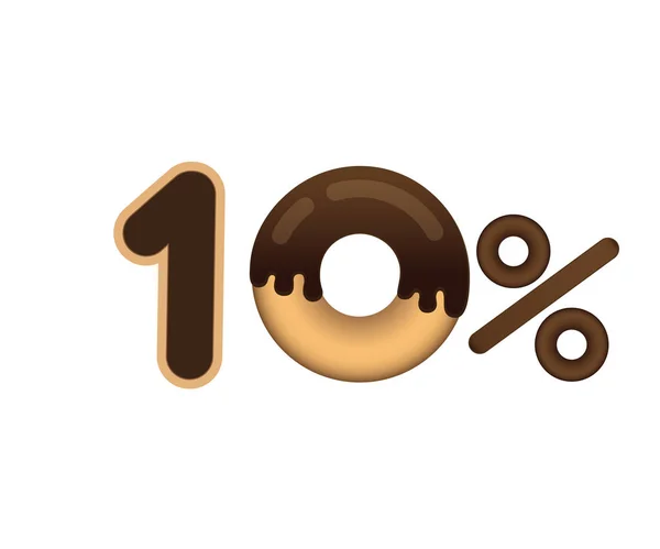 판매 10% 및 할인 가격입니다. 글자는 흰색 바탕에 절연 유약 도넛의 형태로 만든. 식품의 판매. — 스톡 벡터