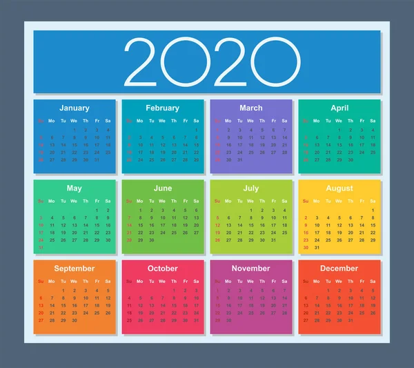 Барвистий календар на 2020 рік . — стоковий вектор