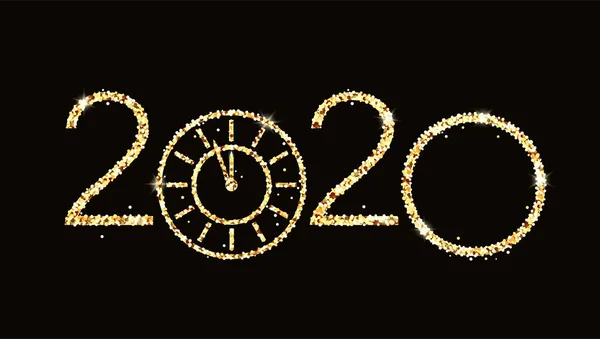 Новий рік 2020 року. Новорічний фон з золотим годинником на чорному . — стокове фото