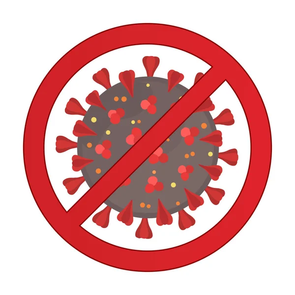 赤い禁止記号のコロナウイルスアイコン コロナウイルスを止めて 白い背景に孤立ベクトルイラスト — ストックベクタ