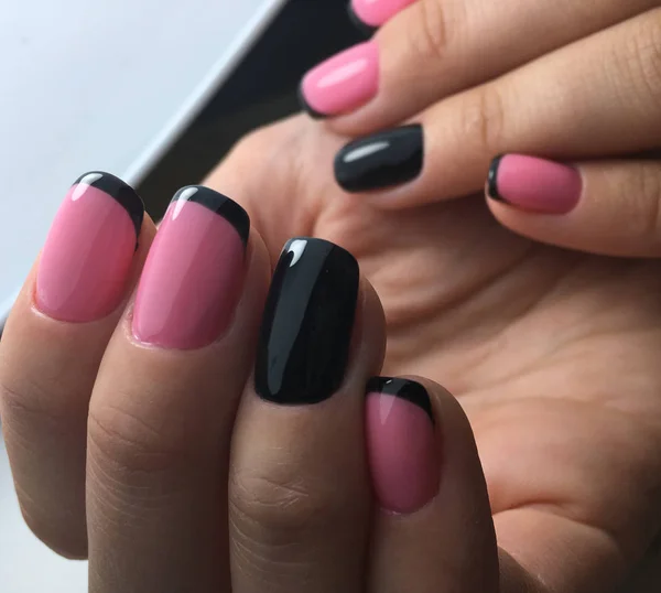 Rosa Preto Francês Unha Gel Polimento Manicure — Fotografia de Stock