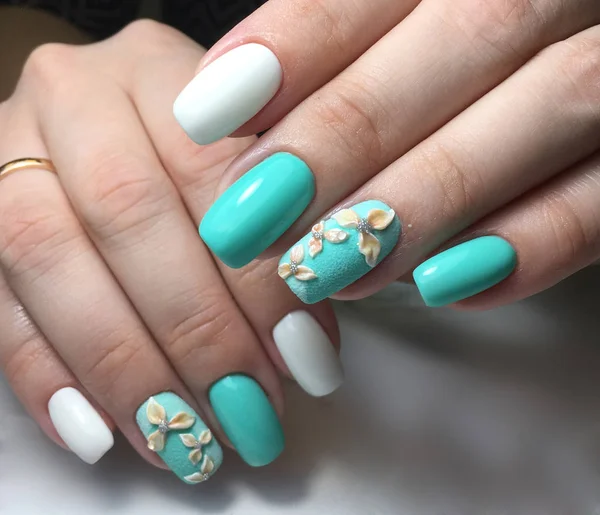 Зеленый Морской Цветок Nails Гель Польский Художественный Дизайн — стоковое фото